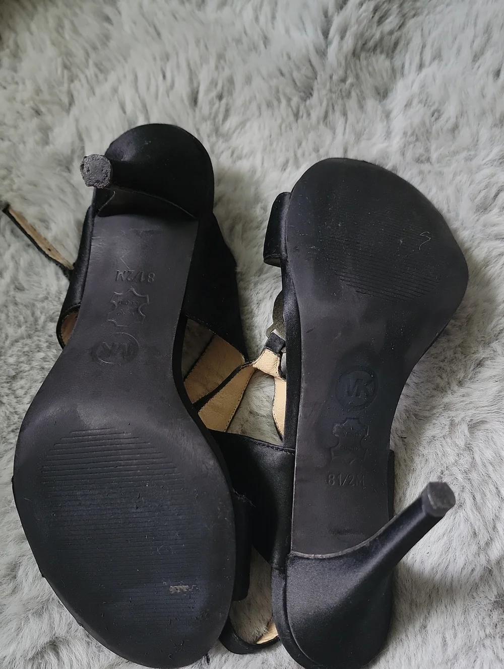 Michael Kors Black Satin T-Strap Logo Heels